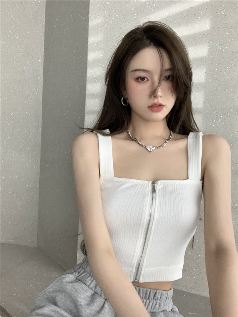 화이트 캐미솔 봄 여름 인사이드 가져 가라. 지퍼 쇼트 스타일 프랑스식 튜브탑 디자인 센스 작은 대중 외출용 Chic 맨위 상세 이미지 6