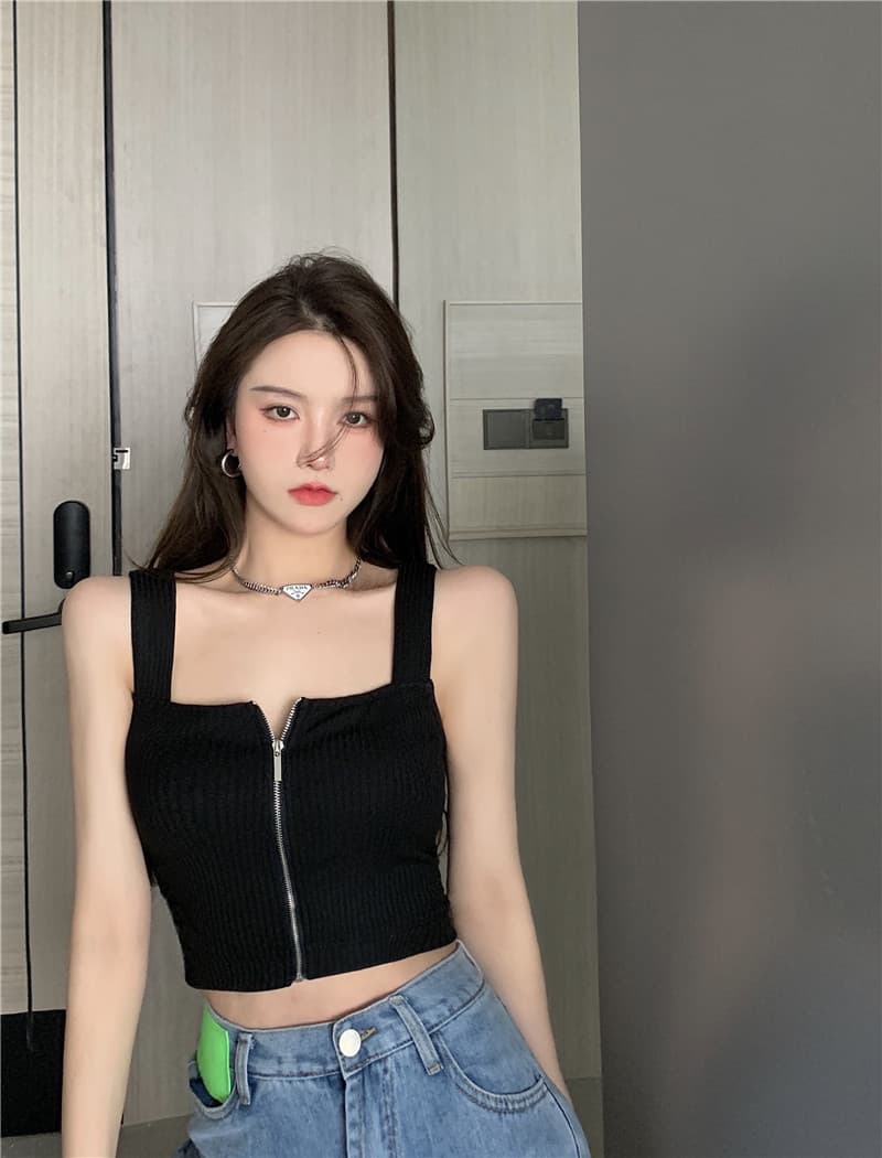 화이트 캐미솔 봄 여름 인사이드 가져 가라. 지퍼 쇼트 스타일 프랑스식 튜브탑 디자인 센스 작은 대중 외출용 Chic 맨위 상세 이미지 13