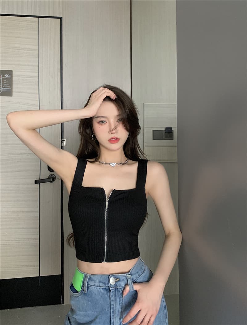 화이트 캐미솔 봄 여름 인사이드 가져 가라. 지퍼 쇼트 스타일 프랑스식 튜브탑 디자인 센스 작은 대중 외출용 Chic 맨위 상세 이미지 15