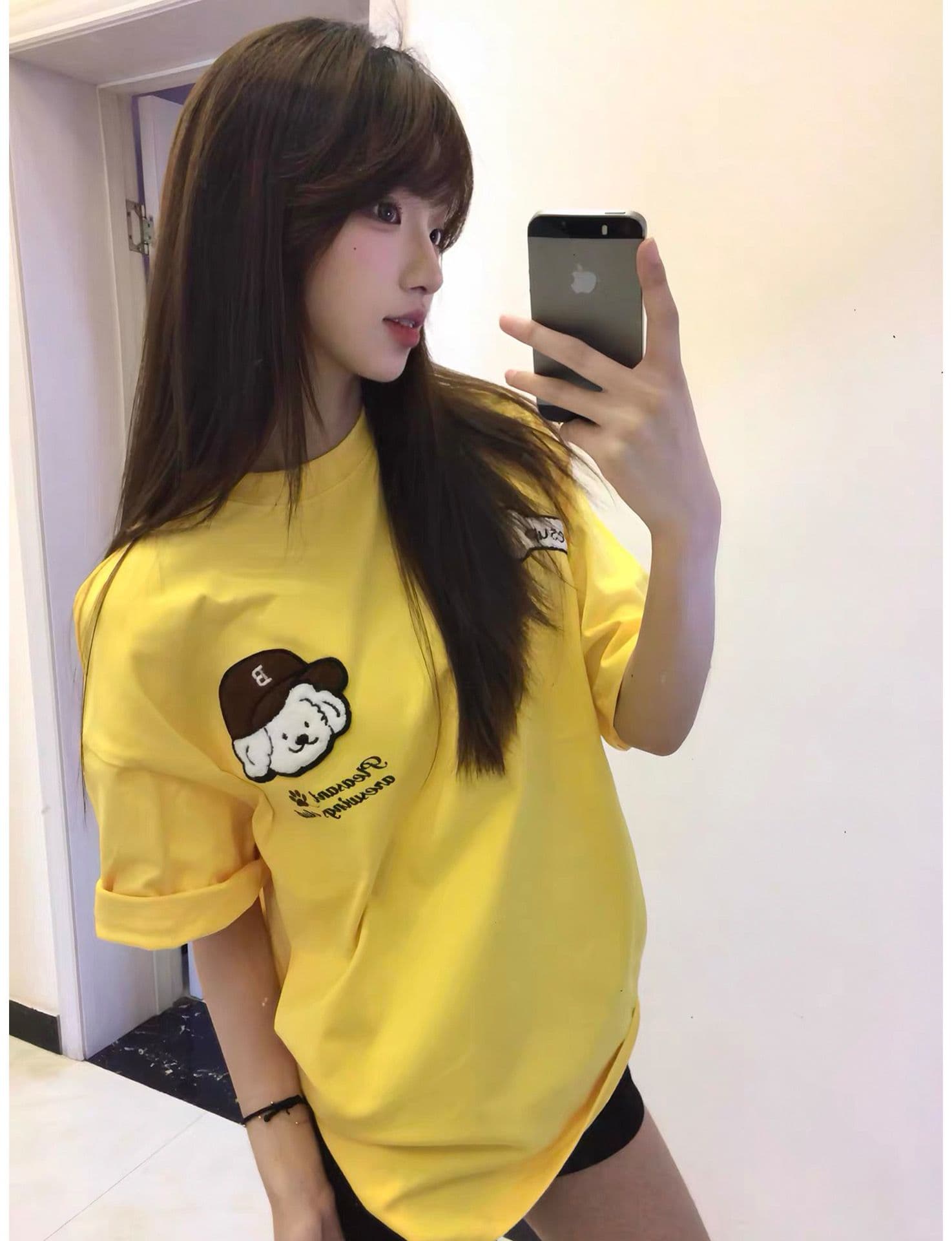 마술 막대기 자수 네리 가게 천 순면 220 그램 빗질하다 닫기 반팔 티셔츠 여성