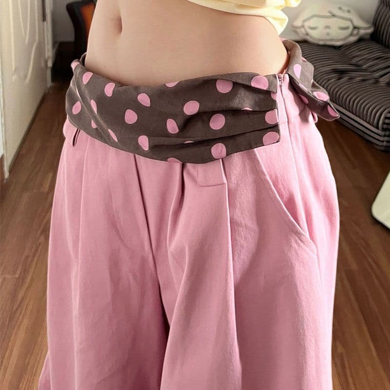 광저우 원단 목화 패브릭 여름 새로운 도파민 도트 무늬 허리 머리 패치워크 넓은 다리 루즈핏 캐주얼 바지 상세 이미지 6