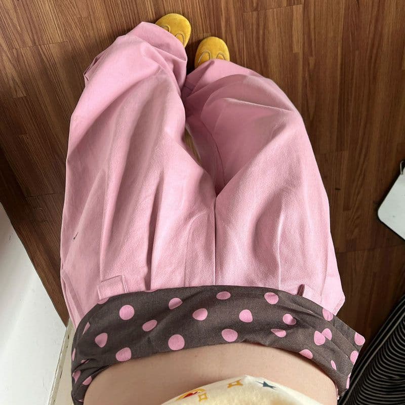 광저우 원단 목화 패브릭 여름 새로운 도파민 도트 무늬 허리 머리 패치워크 넓은 다리 루즈핏 캐주얼 바지 상세 이미지 8
