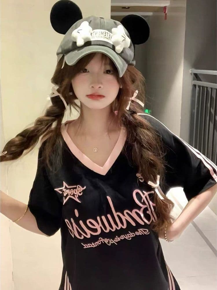자수 네리 가게 천 순면 220 그램 반팔 티셔츠 여성 상세 이미지 2