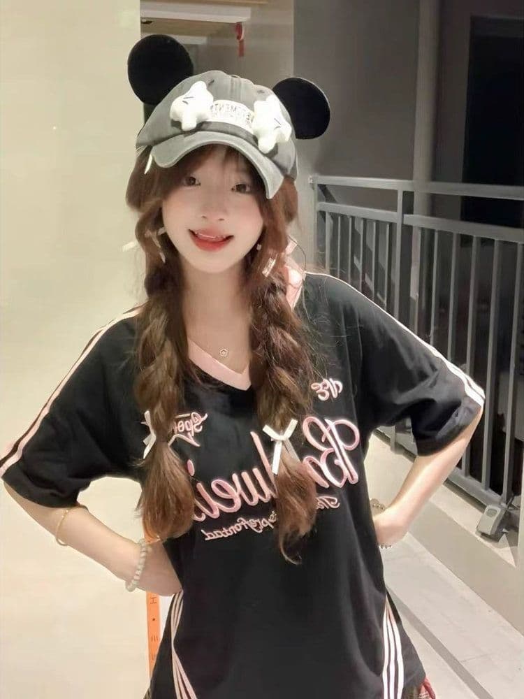 자수 네리 가게 천 순면 220 그램 반팔 티셔츠 여성 상세 이미지 3