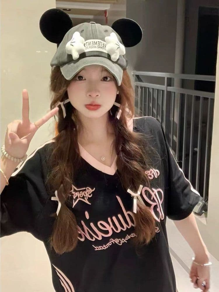 자수 네리 가게 천 순면 220 그램 반팔 티셔츠 여성 상세 이미지 4