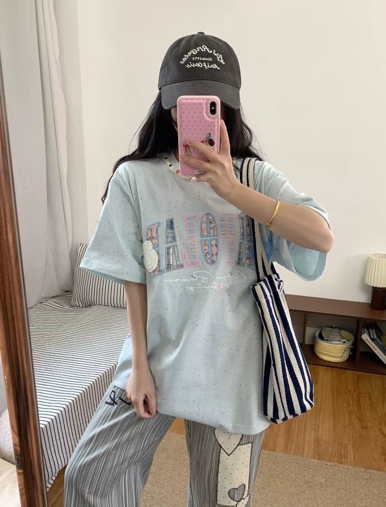 광저우 색상 포인트 원단 반팔 티셔츠 여성 이미지 2