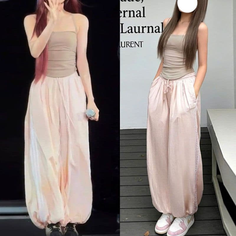 국방 물 속도 건조한 여름 레트로 아메리칸 바 기사 넓은 다리 조거 운동 풍선 캐주얼 바지 상세 이미지 8