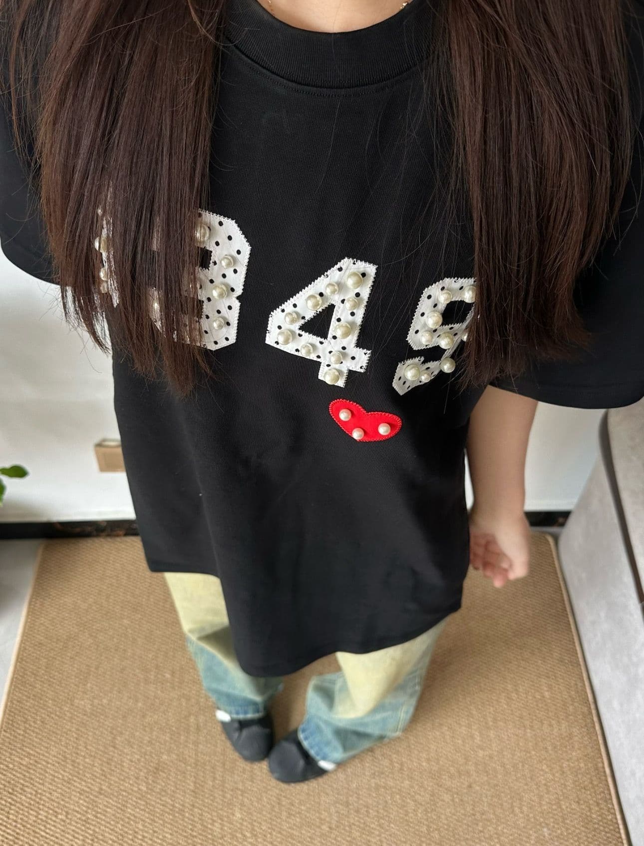 자수 패치 비즈 박기 네리 가게 천 순면 220 그램 빗질하다 닫기 반팔 티셔츠 여성 상세 이미지 6