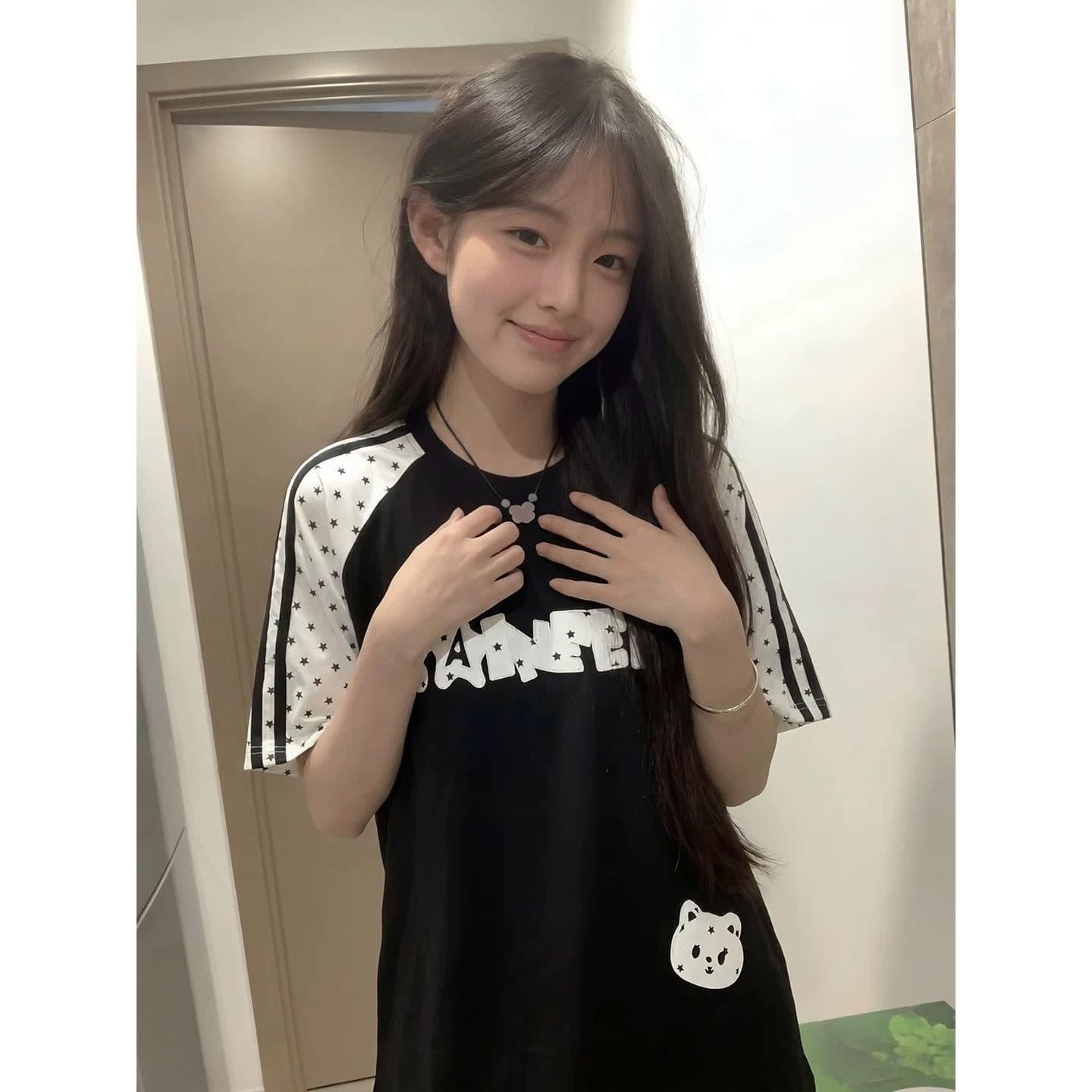 자수 패치 네리 가게 천 순면 220 그램 빗질하다 닫기 반팔 티셔츠 여성 이미지 2