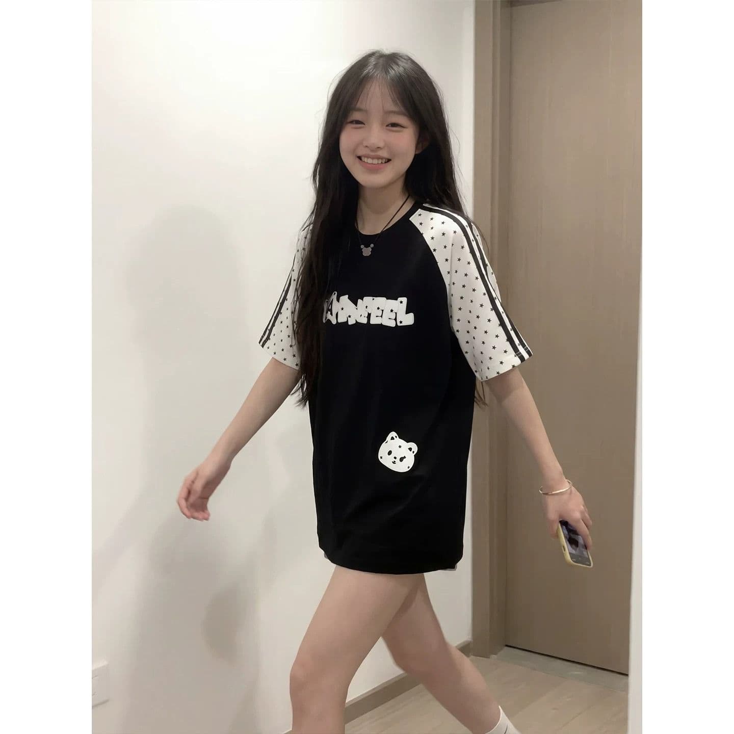 자수 패치 네리 가게 천 순면 220 그램 빗질하다 닫기 반팔 티셔츠 여성 이미지 4