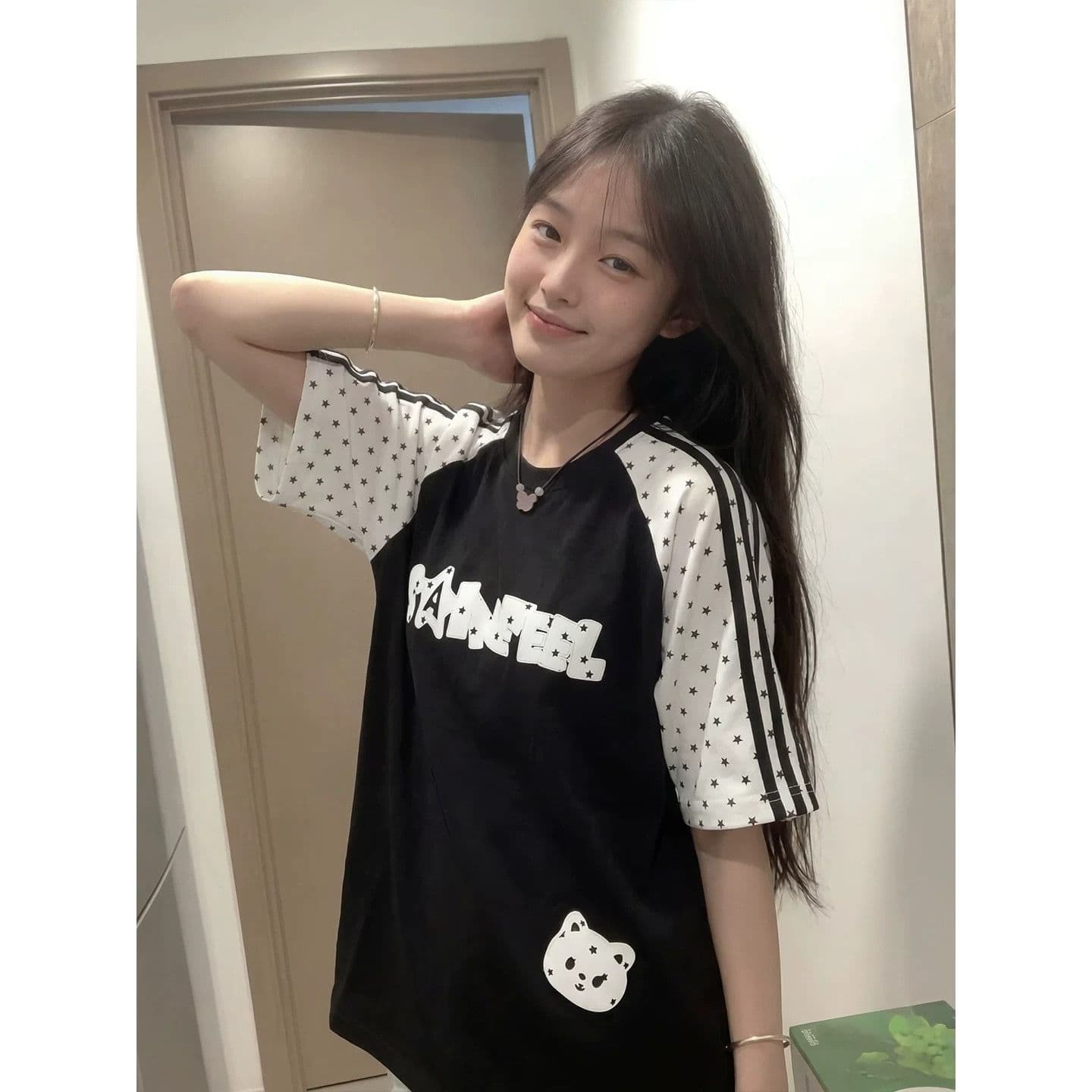 자수 패치 네리 가게 천 순면 220 그램 빗질하다 닫기 반팔 티셔츠 여성 이미지 5