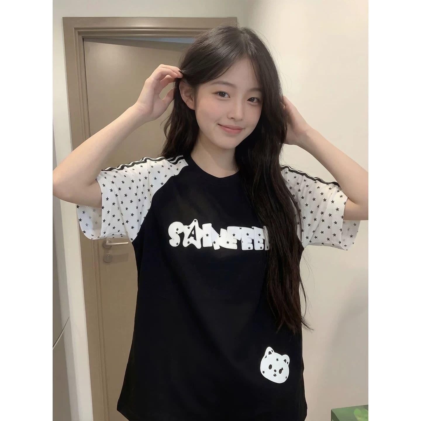 자수 패치 네리 가게 천 순면 220 그램 빗질하다 닫기 반팔 티셔츠 여성 상세 이미지 7