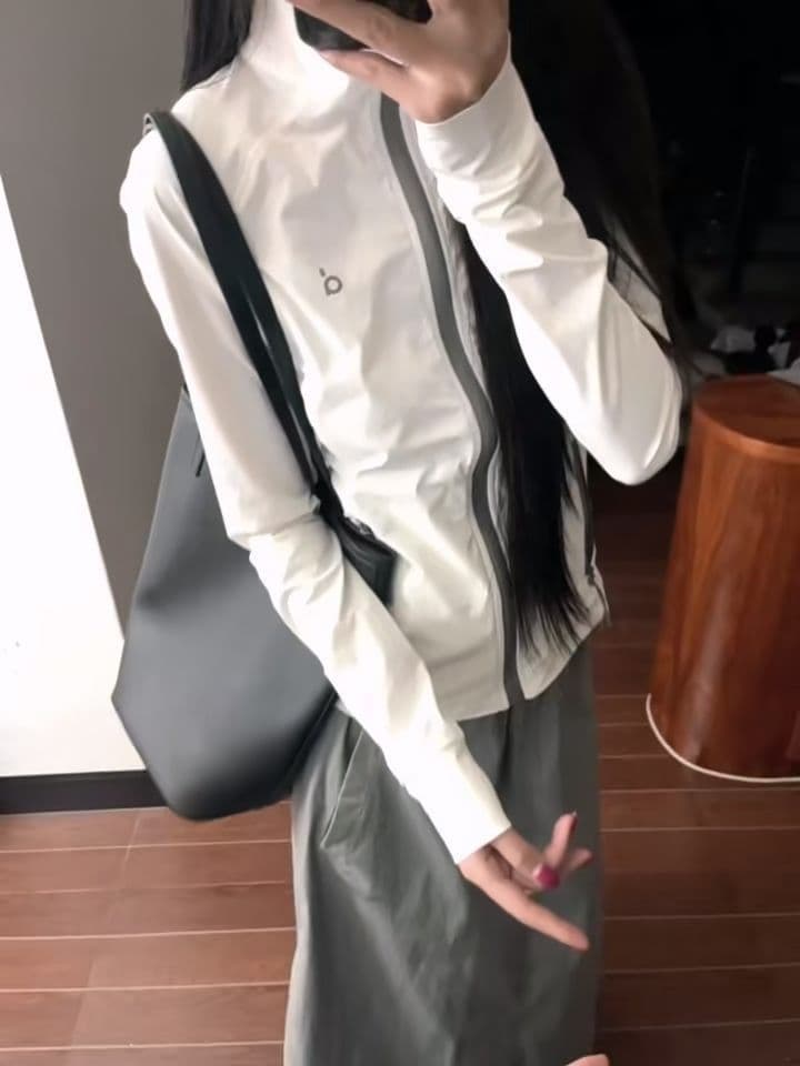 배색 지퍼 아메리칸 여름 높음 거리 자외선 차단 의류 캐주얼 통기성 얇고 가벼운 여성 코트 상세 이미지 2