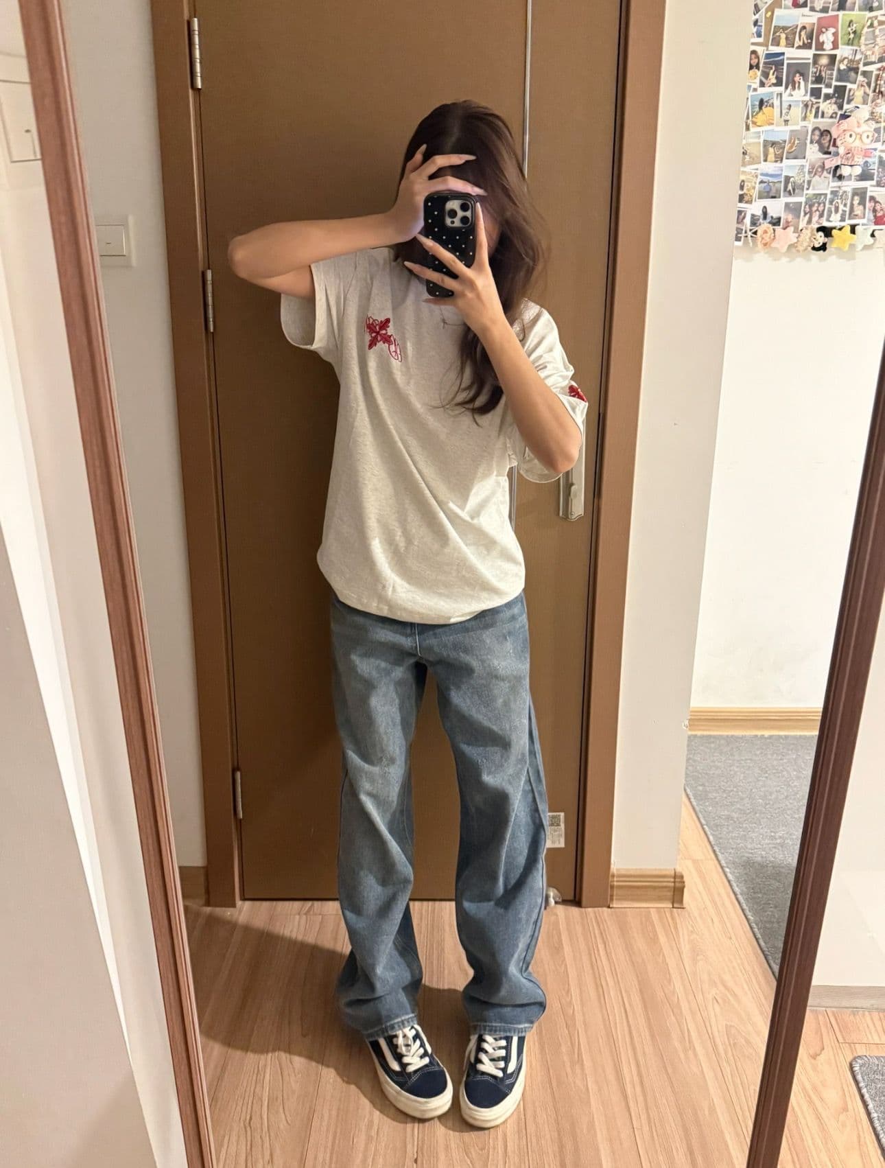 자수 네리 가게 천 순면 220 그램 빗질하다 닫기 반팔 티셔츠 여성 상세 이미지 4