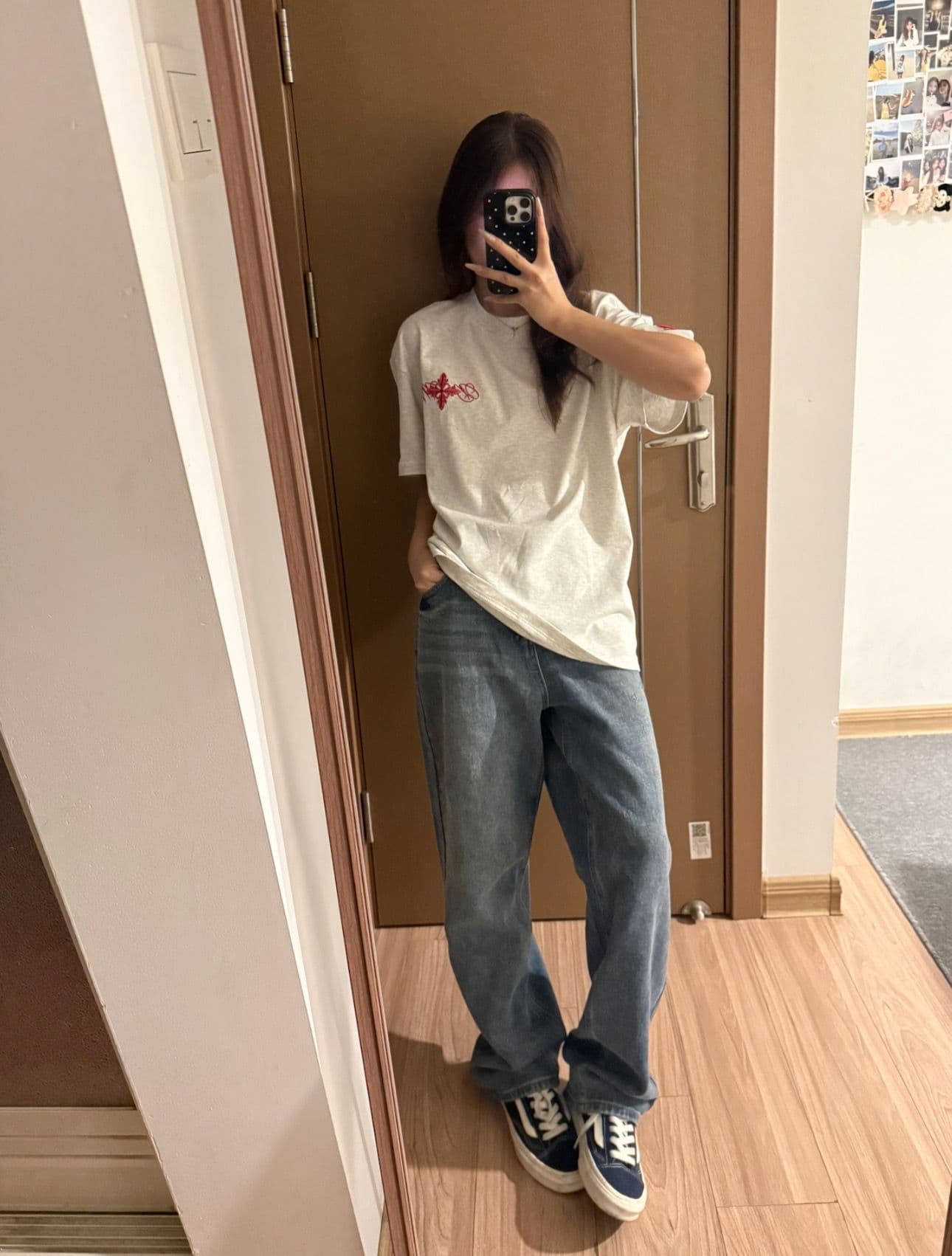 자수 네리 가게 천 순면 220 그램 빗질하다 닫기 반팔 티셔츠 여성 상세 이미지 9