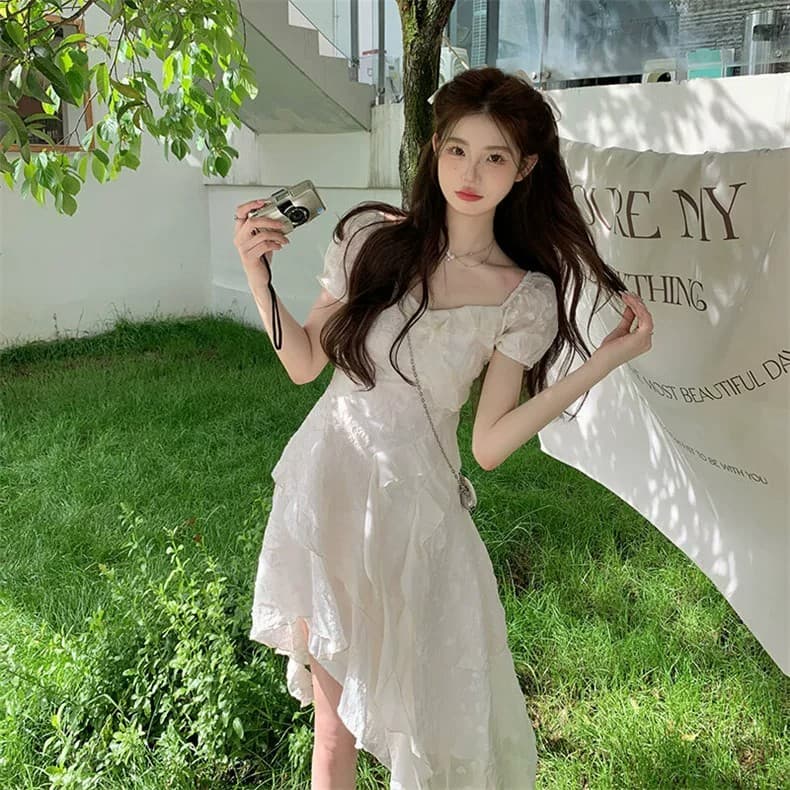 슈퍼 요정 프릴 불규칙 여성 드레스 여름 2026 년 새로운 디자인 센스 허리 수축 프랑스식 첫사랑 샤오 바이 치마 상세 이미지 1