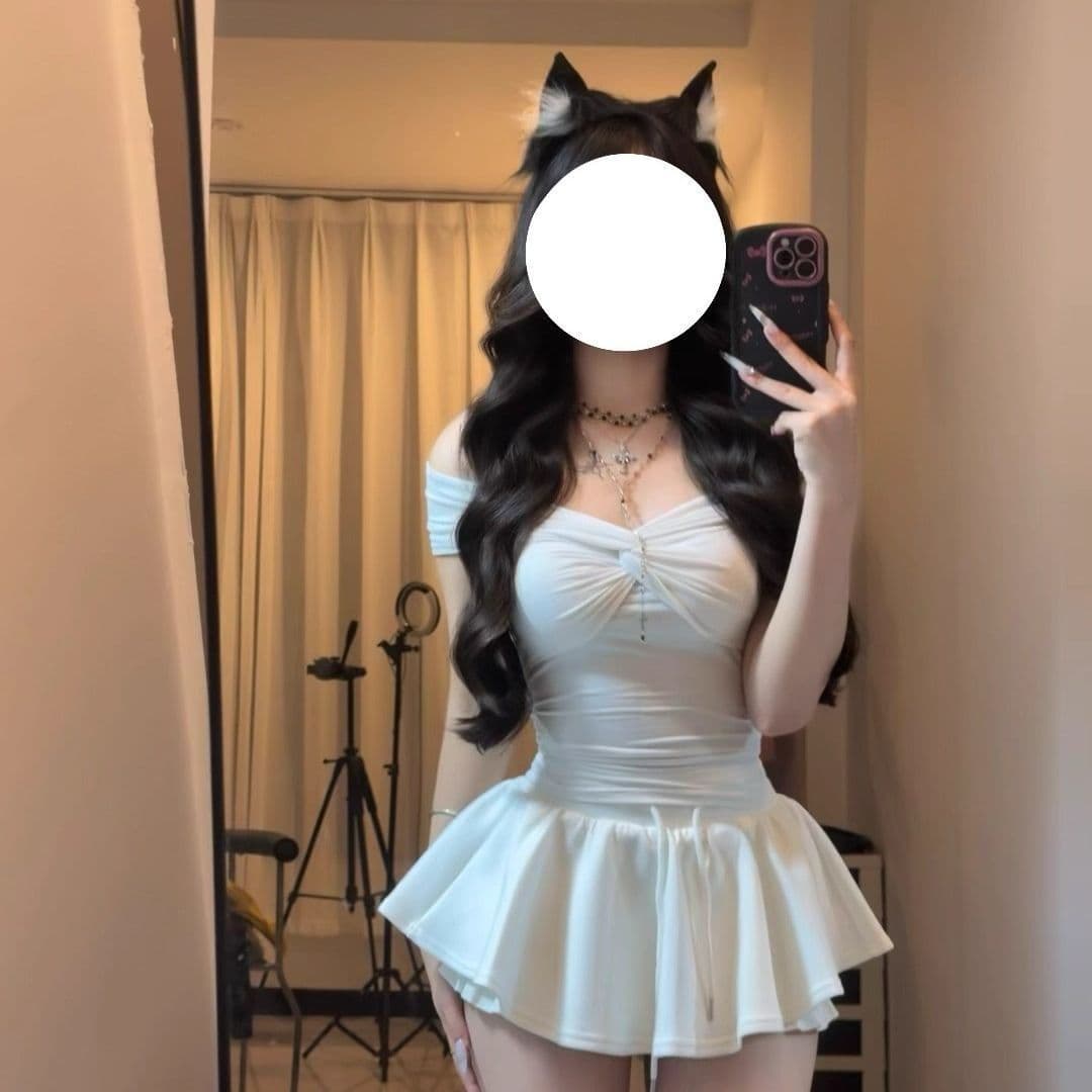 작은 키 착용 가져 가라. 여름 달콤함 순수한 욕망 바람 화이트 몸매 가꾸기 오프숄더 맨위 가져 가라. 퍼프 치마바지 투피스 슈트 상세 이미지 5