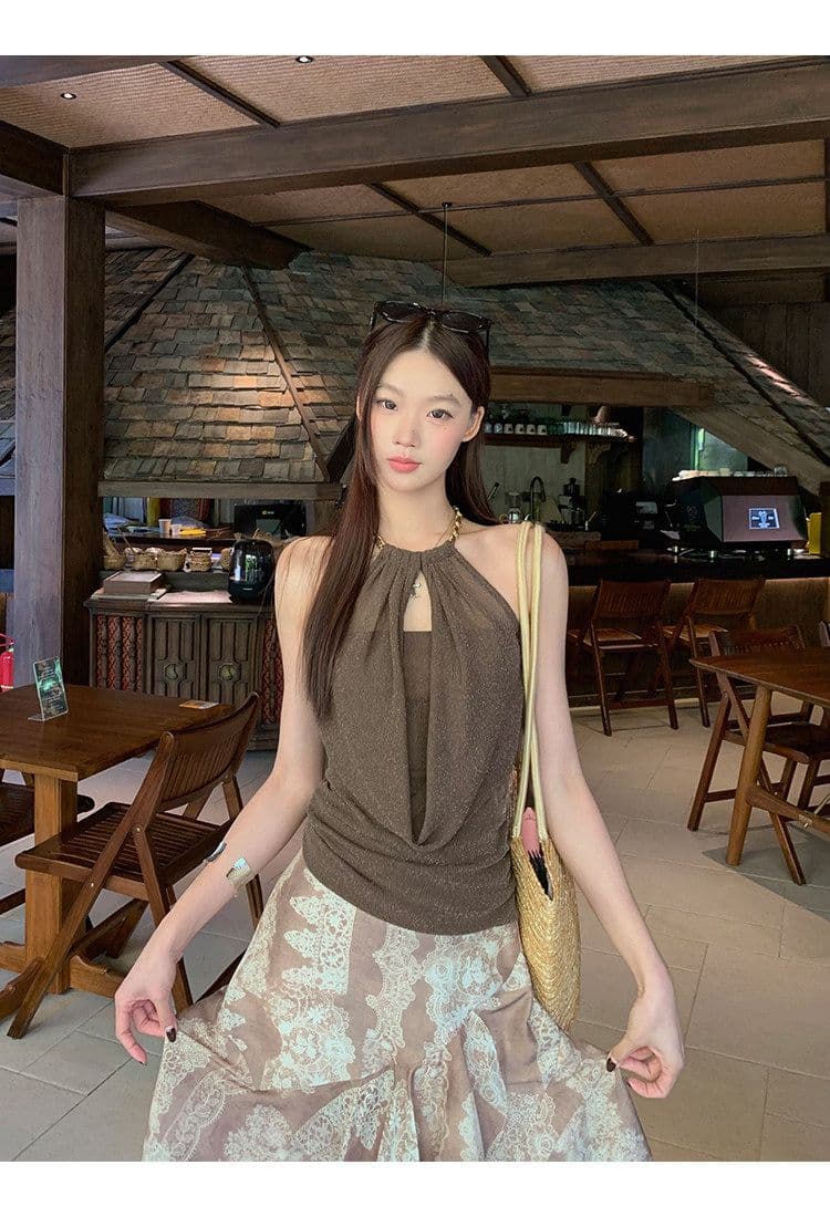 원본 원단 부품 캐미솔 여름 외출용 핫걸 백리스 몸매 가꾸기 쇼트 스타일 행침 목 맨위 상세 이미지 2