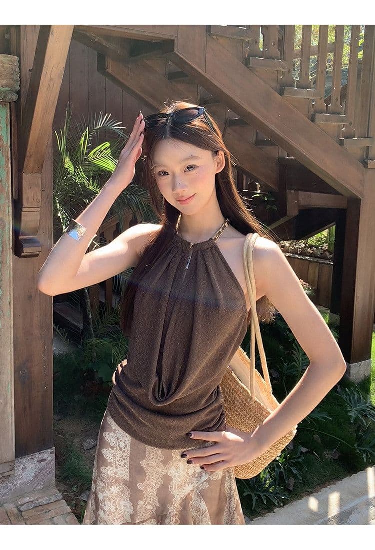 원본 원단 부품 캐미솔 여름 외출용 핫걸 백리스 몸매 가꾸기 쇼트 스타일 행침 목 맨위 상세 이미지 15
