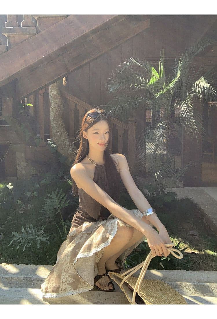 원본 원단 부품 캐미솔 여름 외출용 핫걸 백리스 몸매 가꾸기 쇼트 스타일 행침 목 맨위 상세 이미지 17
