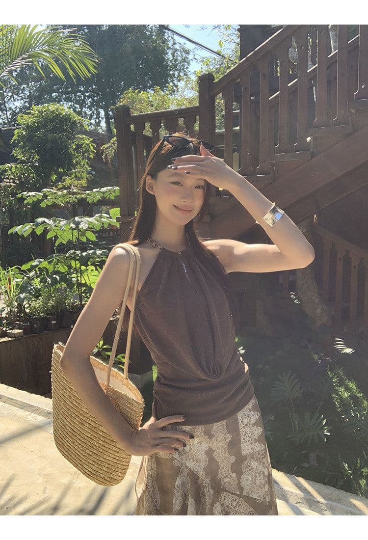 원본 원단 부품 캐미솔 여름 외출용 핫걸 백리스 몸매 가꾸기 쇼트 스타일 행침 목 맨위 상세 이미지 18