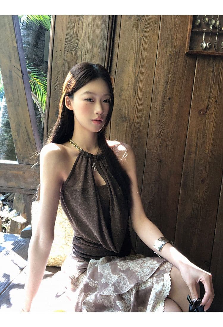 원본 원단 부품 캐미솔 여름 외출용 핫걸 백리스 몸매 가꾸기 쇼트 스타일 행침 목 맨위 상세 이미지 19