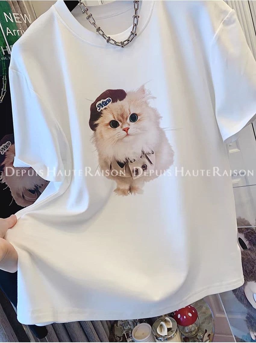 고유 한 슈퍼 잘 생긴 연령 감소 고양이 반팔 티셔츠 루즈핏 한국 스타일 기본 셔츠 맨위 여성 2026 새로운 면 상세 이미지 6