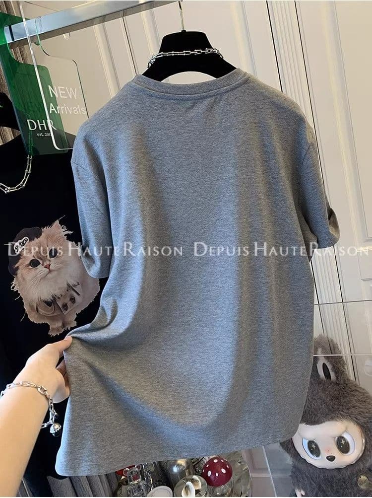 고유 한 슈퍼 잘 생긴 연령 감소 고양이 반팔 티셔츠 루즈핏 한국 스타일 기본 셔츠 맨위 여성 2026 새로운 면 상세 이미지 15