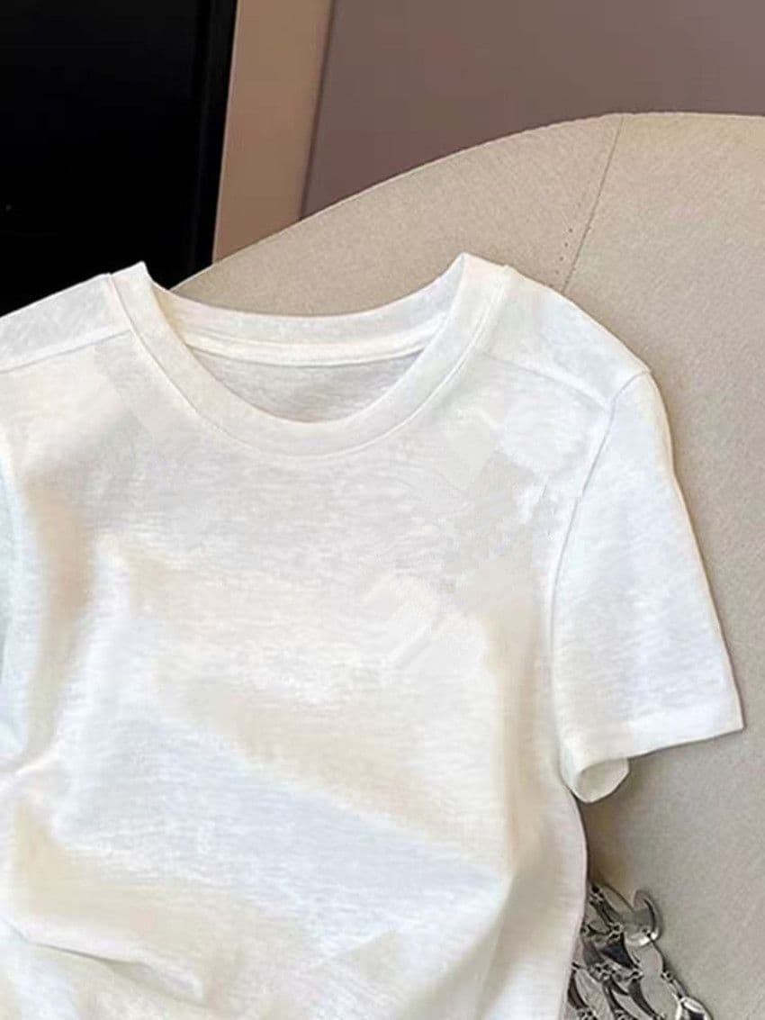 눈꽃 면 고급 여름 새로운 여성 의류 화이트 반팔 티셔츠 고급 센스 착용 잡아라. 의류 이미지 3