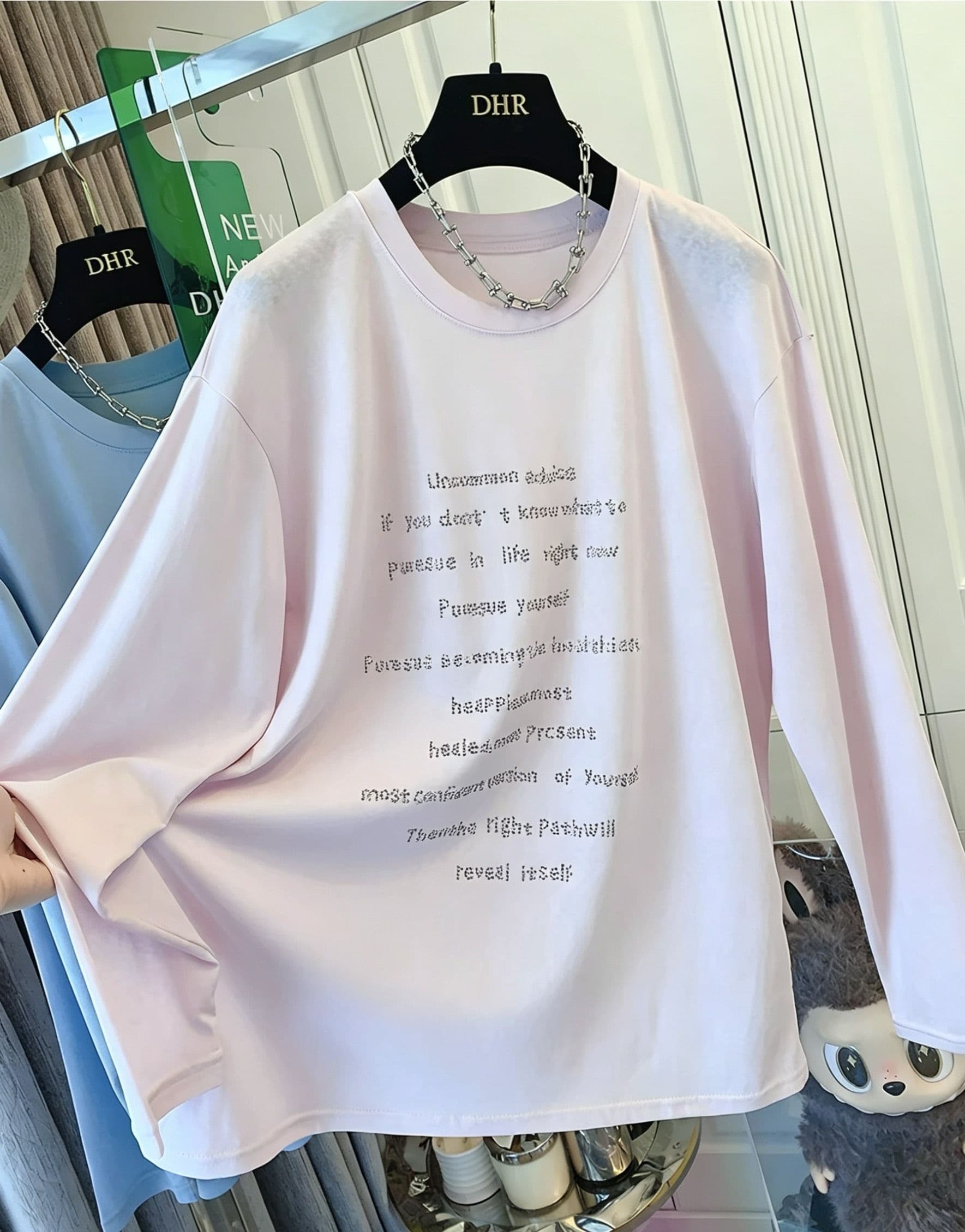 아메리칸 느긋한 바람 눈꽃 면 핫픽스 알파벳 긴팔 티셔츠 루즈핏 얇은 스타일 태양 보호 셔츠 맨위 여성 여름 새로운 상세 이미지 5