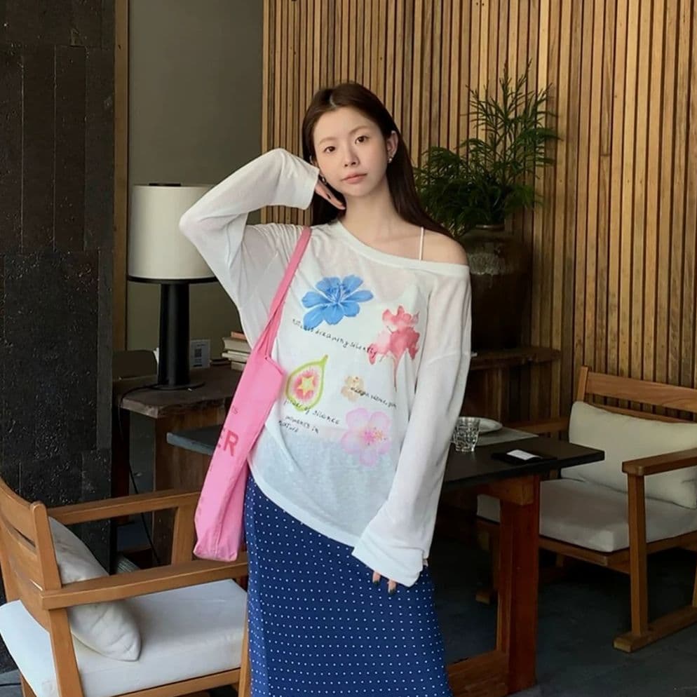 부티크 대나무 마디 리브 워터 마크 긴팔 블라우스 여성 여름 느긋한 차가운 센스 통기성 자외선 차단 망사 이미지 4
