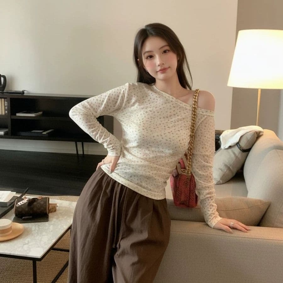 더블 색상 주간 실크 리브 네클라인 두 바늘 새로운 다용도 허리 수축 슬림해 보이는 자외선 차단 블라우스 맨위 이미지 2