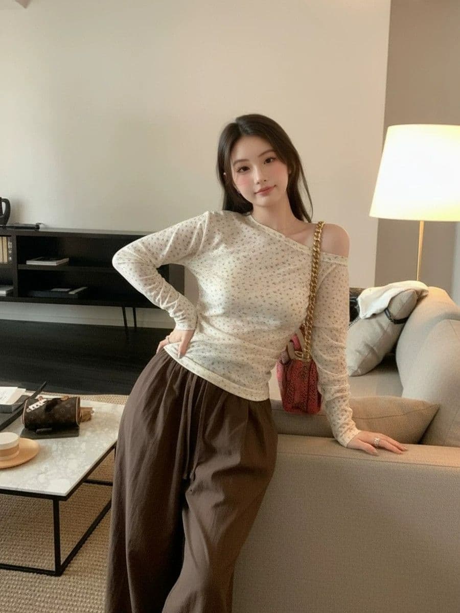 더블 색상 주간 실크 리브 네클라인 두 바늘 새로운 다용도 허리 수축 슬림해 보이는 자외선 차단 블라우스 맨위 상세 이미지 2