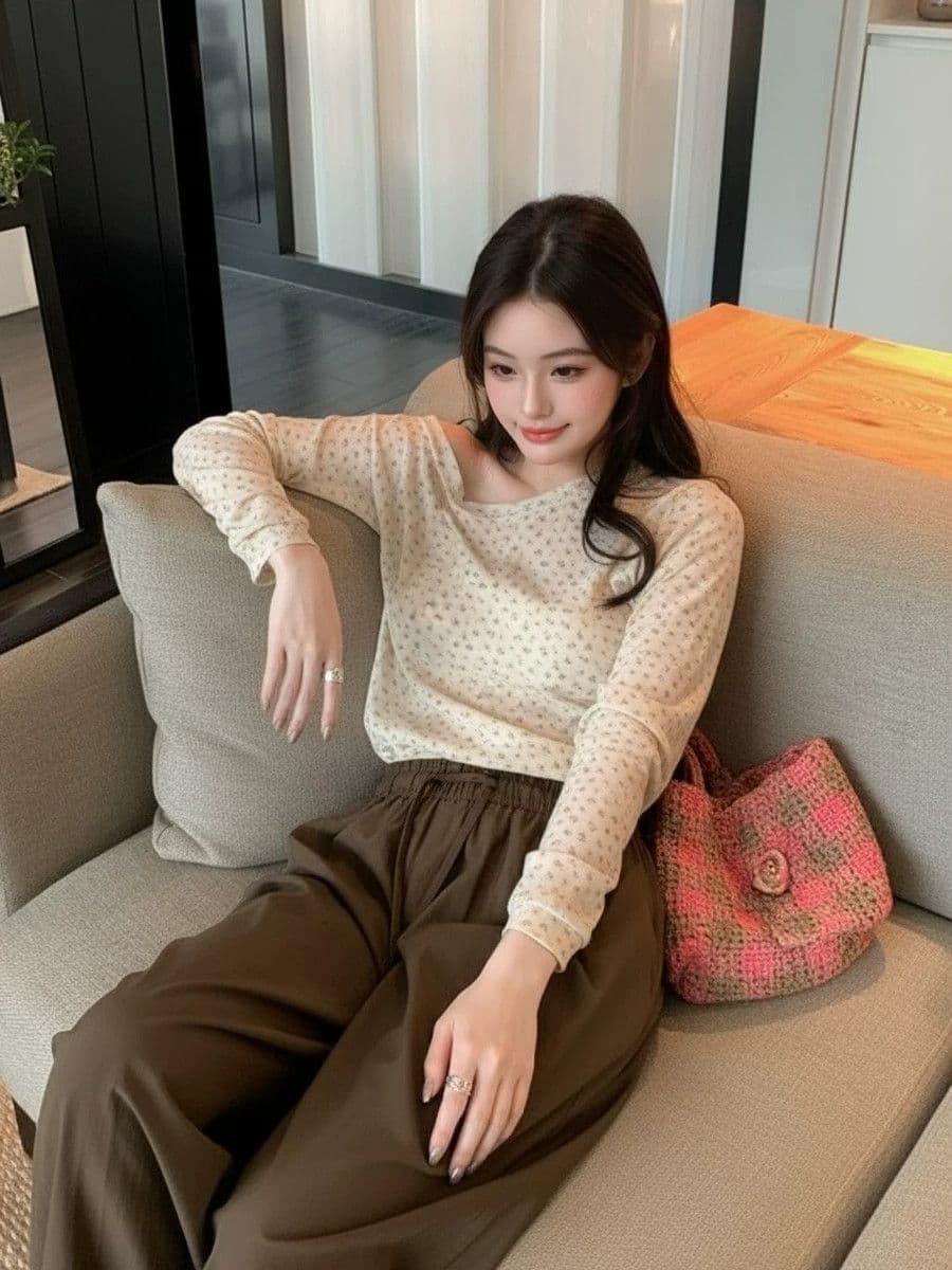 더블 색상 주간 실크 리브 네클라인 두 바늘 새로운 다용도 허리 수축 슬림해 보이는 자외선 차단 블라우스 맨위 상세 이미지 3