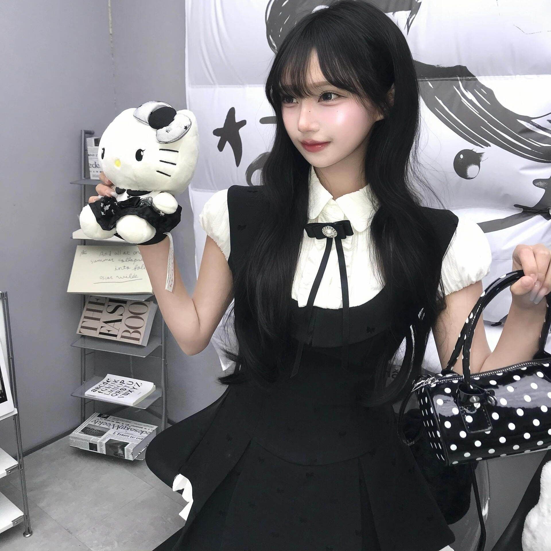 여름 자이언트 잘 생긴 ~ 중 꼬집기 허리 페이크 레이어드 학원 스타일 여성 드레스 여름 작은 키 천 골드 miu 부서 작은 검은 드레스