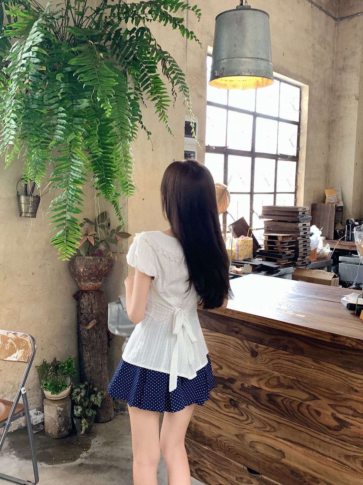 프랑스식 달콤함 베이비 칼라 허리 수축 스트랩 거품 소매 맨위 여성 봄 여름 새로운 도트 무늬 반신 스커트 투피스 슈트 상세 이미지 16
