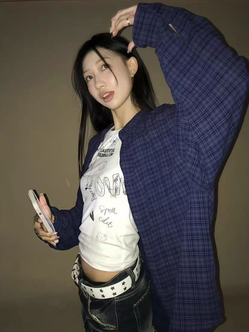 파란색 격자 무늬 셔츠 여성 코트 2026 봄 여름 새로운 프랑스식 레트로 느긋한 바람 긴팔 외출용 셔츠 맨위 상세 이미지 4
