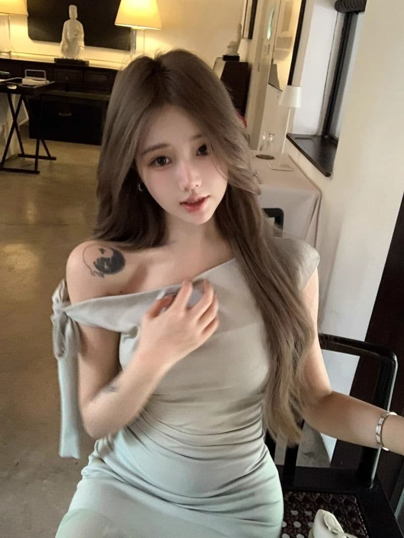 2026 새로운 프랑스식 녹색 오프숄더 오프숄더 니트 드레스 아이들 해변가 휴가 허리 수축 품격 롱 스커트 상세 이미지 7