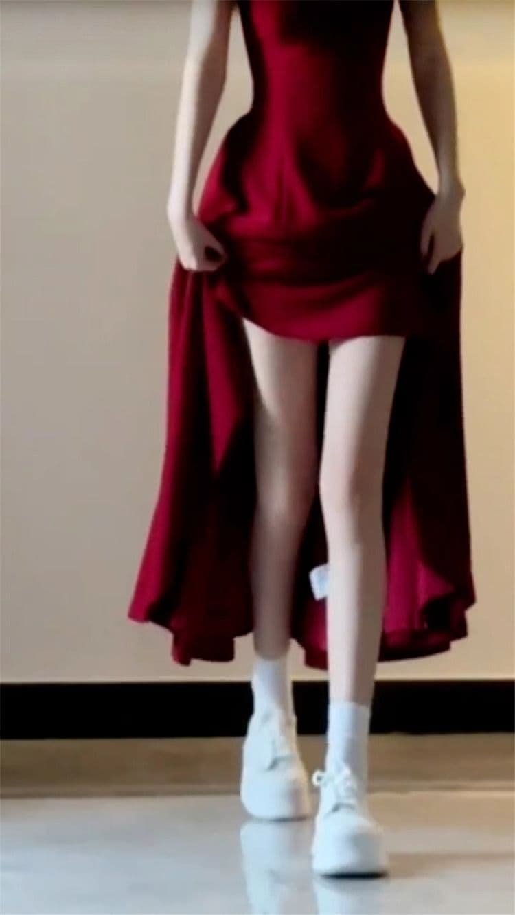 2026 새로운 프랑스식 품격 고급 센스 그는 벤 바람 빨간색 슬립 드레스 아이들 여름 허리 수축 한 마디 롱 스커트 상세 이미지 10