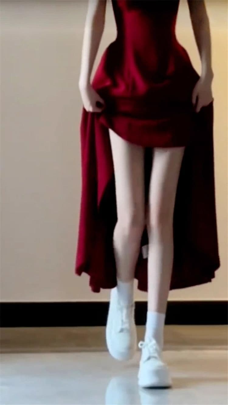 2026 새로운 프랑스식 품격 고급 센스 그는 벤 바람 빨간색 슬립 드레스 아이들 여름 허리 수축 한 마디 롱 스커트 상세 이미지 11