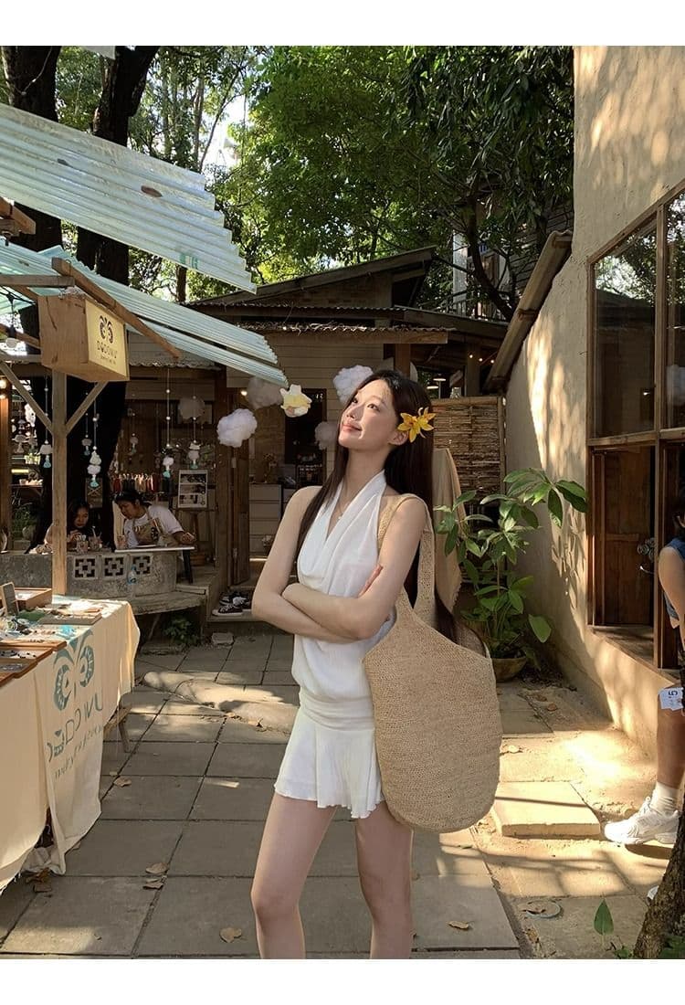 화이트 여성 드레스 여름 2026 새로운 행침 목 슬립 프랑스식 작은 키 고급 센스 슬림해 보이는 타이트 스커트 짧은 치마 상세 이미지 8