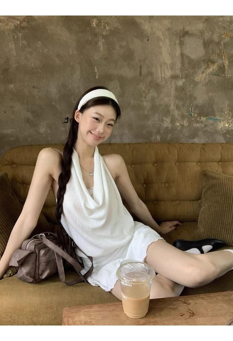화이트 여성 드레스 여름 2026 새로운 행침 목 슬립 프랑스식 작은 키 고급 센스 슬림해 보이는 타이트 스커트 짧은 치마 상세 이미지 13