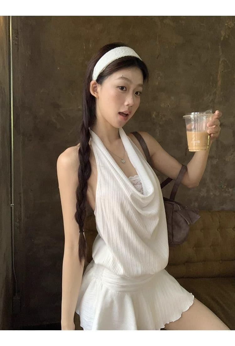 화이트 여성 드레스 여름 2026 새로운 행침 목 슬립 프랑스식 작은 키 고급 센스 슬림해 보이는 타이트 스커트 짧은 치마 상세 이미지 15