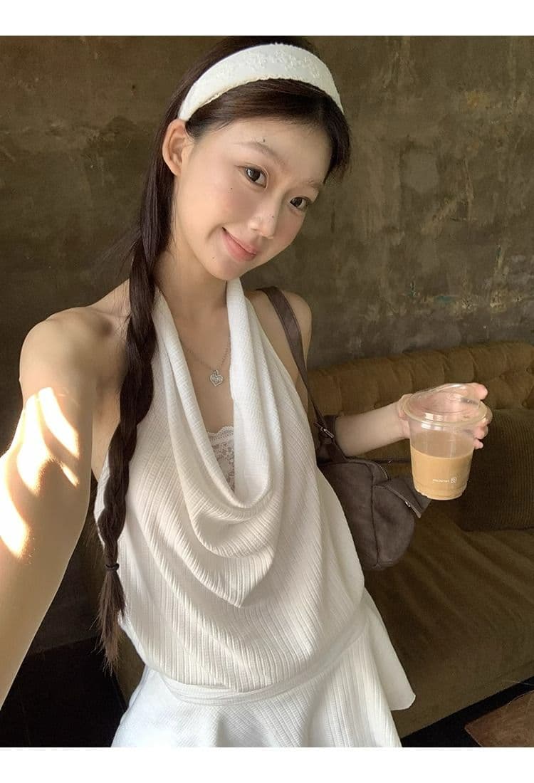 화이트 여성 드레스 여름 2026 새로운 행침 목 슬립 프랑스식 작은 키 고급 센스 슬림해 보이는 타이트 스커트 짧은 치마 상세 이미지 17