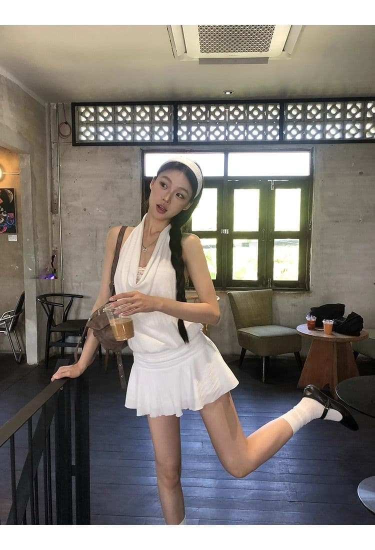 화이트 여성 드레스 여름 2026 새로운 행침 목 슬립 프랑스식 작은 키 고급 센스 슬림해 보이는 타이트 스커트 짧은 치마 상세 이미지 24