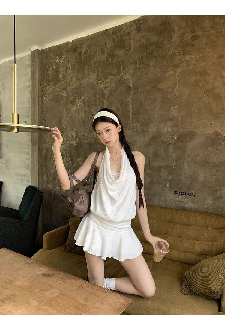 화이트 여성 드레스 여름 2026 새로운 행침 목 슬립 프랑스식 작은 키 고급 센스 슬림해 보이는 타이트 스커트 짧은 치마 상세 이미지 27