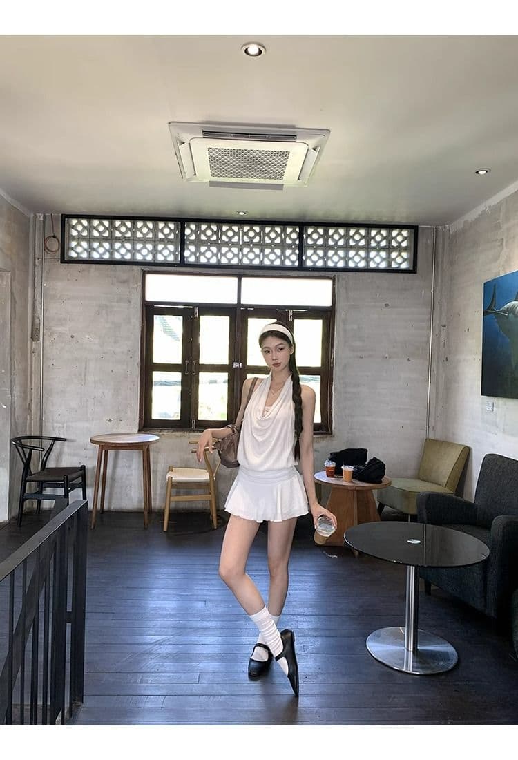 화이트 여성 드레스 여름 2026 새로운 행침 목 슬립 프랑스식 작은 키 고급 센스 슬림해 보이는 타이트 스커트 짧은 치마 상세 이미지 31