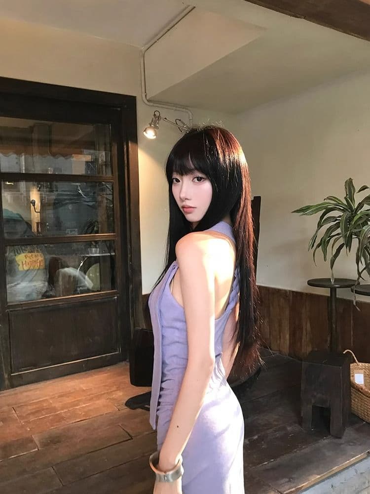 고유 한 아름다운 작은 대중 아니요 명중 섹션 보라색 민소매 행침 목 슬립 롱 스커트 드레스 아이들 여름 2026 새로운 상세 이미지 8