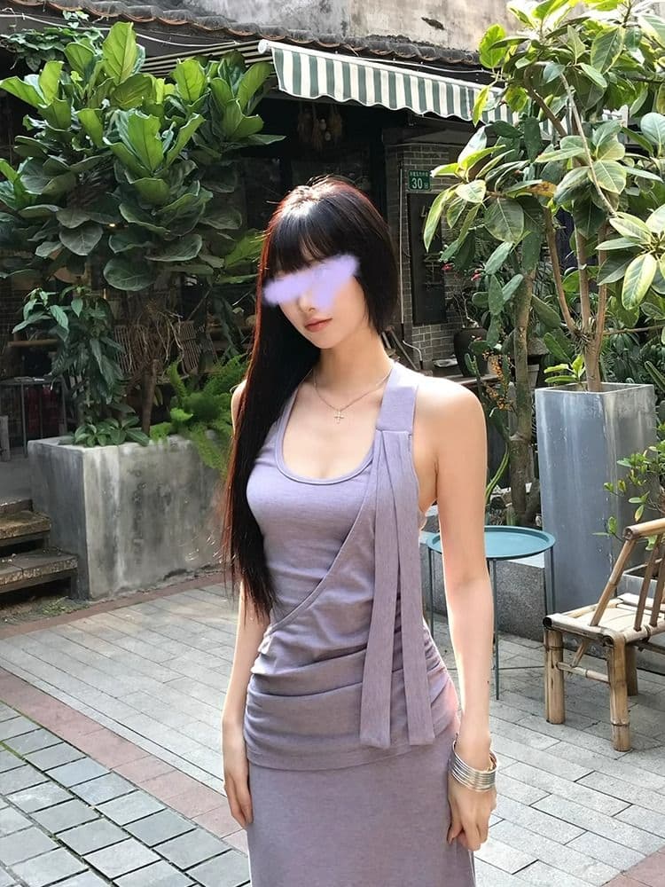 고유 한 아름다운 작은 대중 아니요 명중 섹션 보라색 민소매 행침 목 슬립 롱 스커트 드레스 아이들 여름 2026 새로운 상세 이미지 12