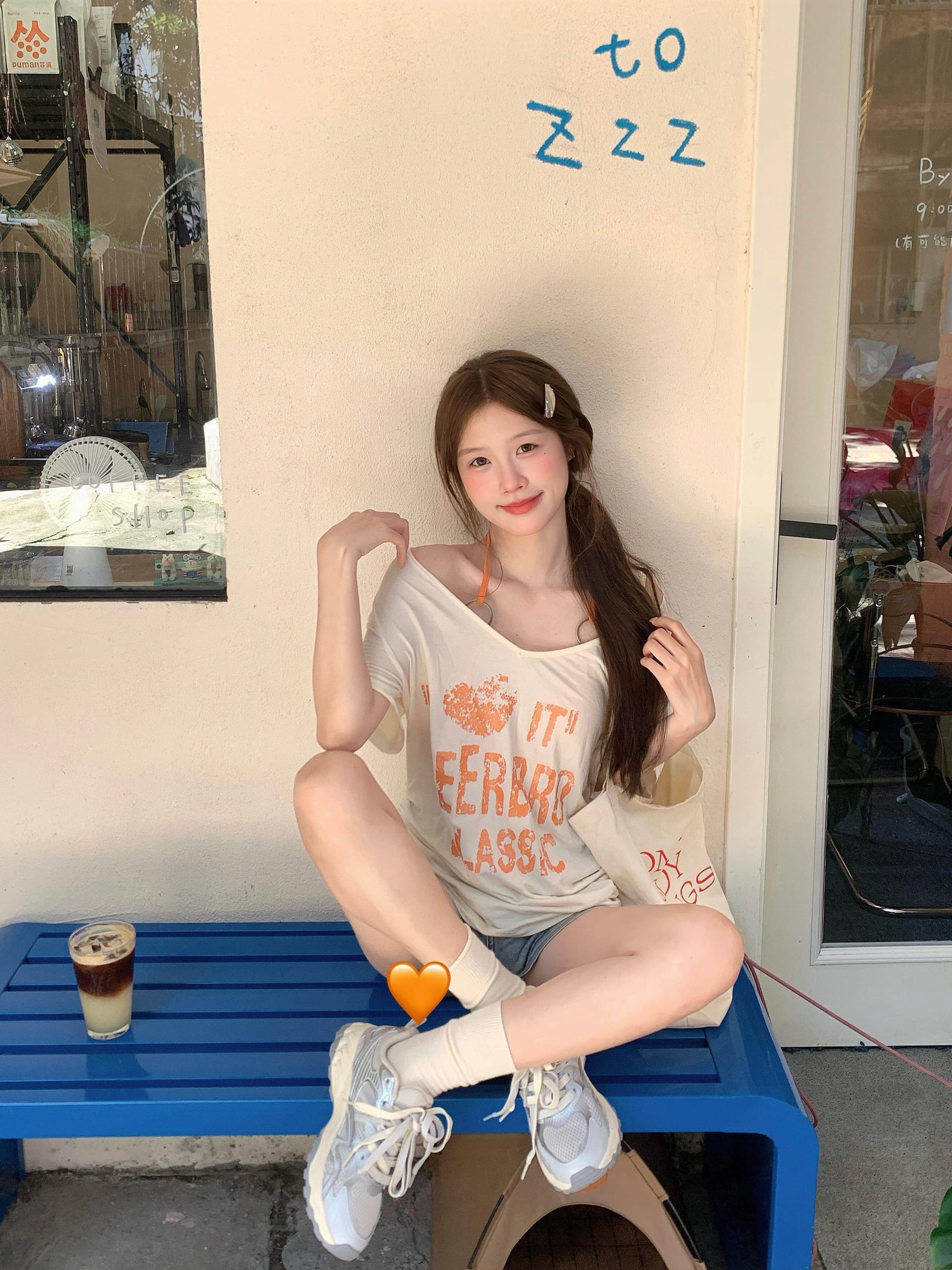 원본 원단 아메리칸 핫걸 도파민 V넥 반팔 모달 티셔츠 여성 상세 이미지 2